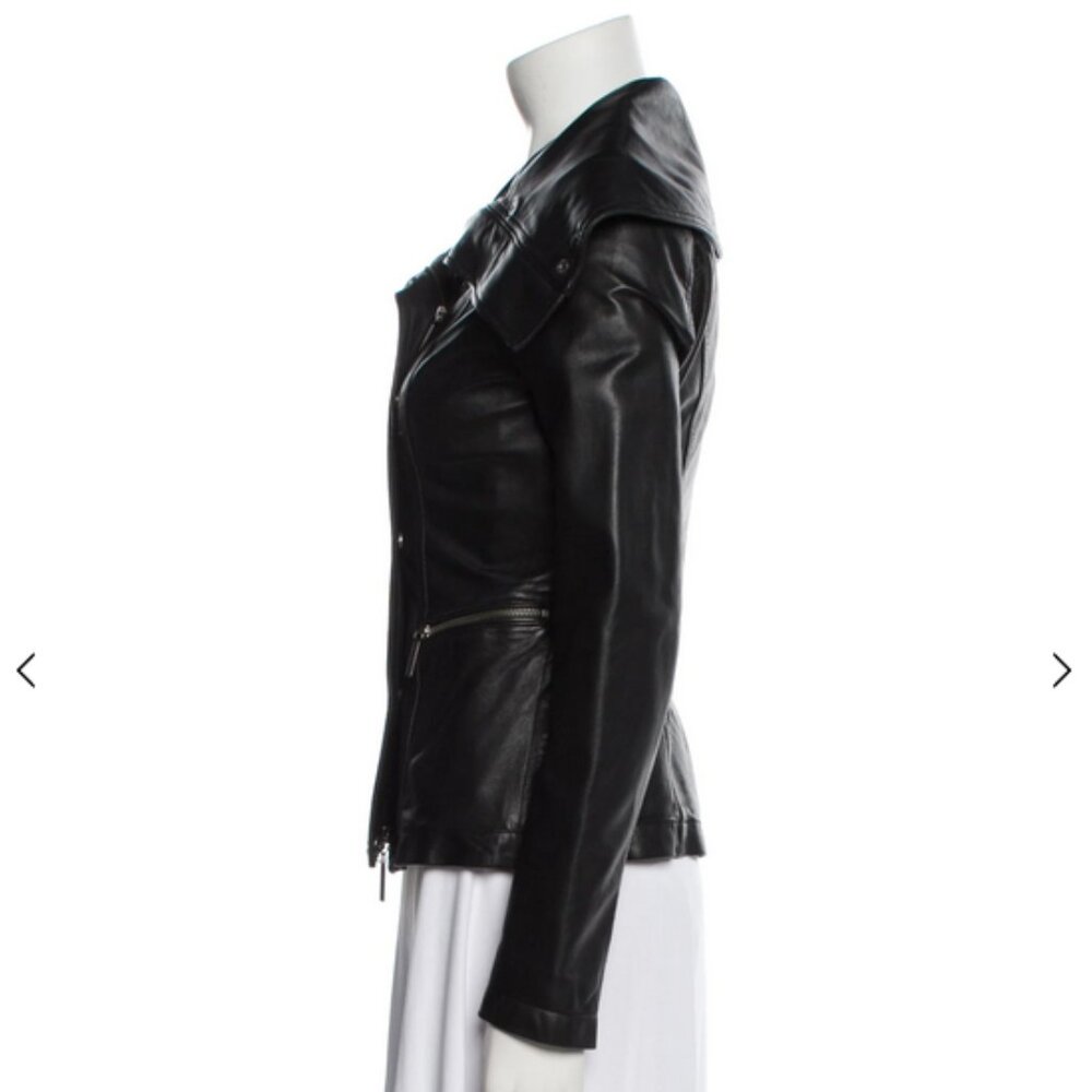 Vince Women’s Black Leather Moto Biker Jacket XS Full Zip Authentic - Picture 7 of 8